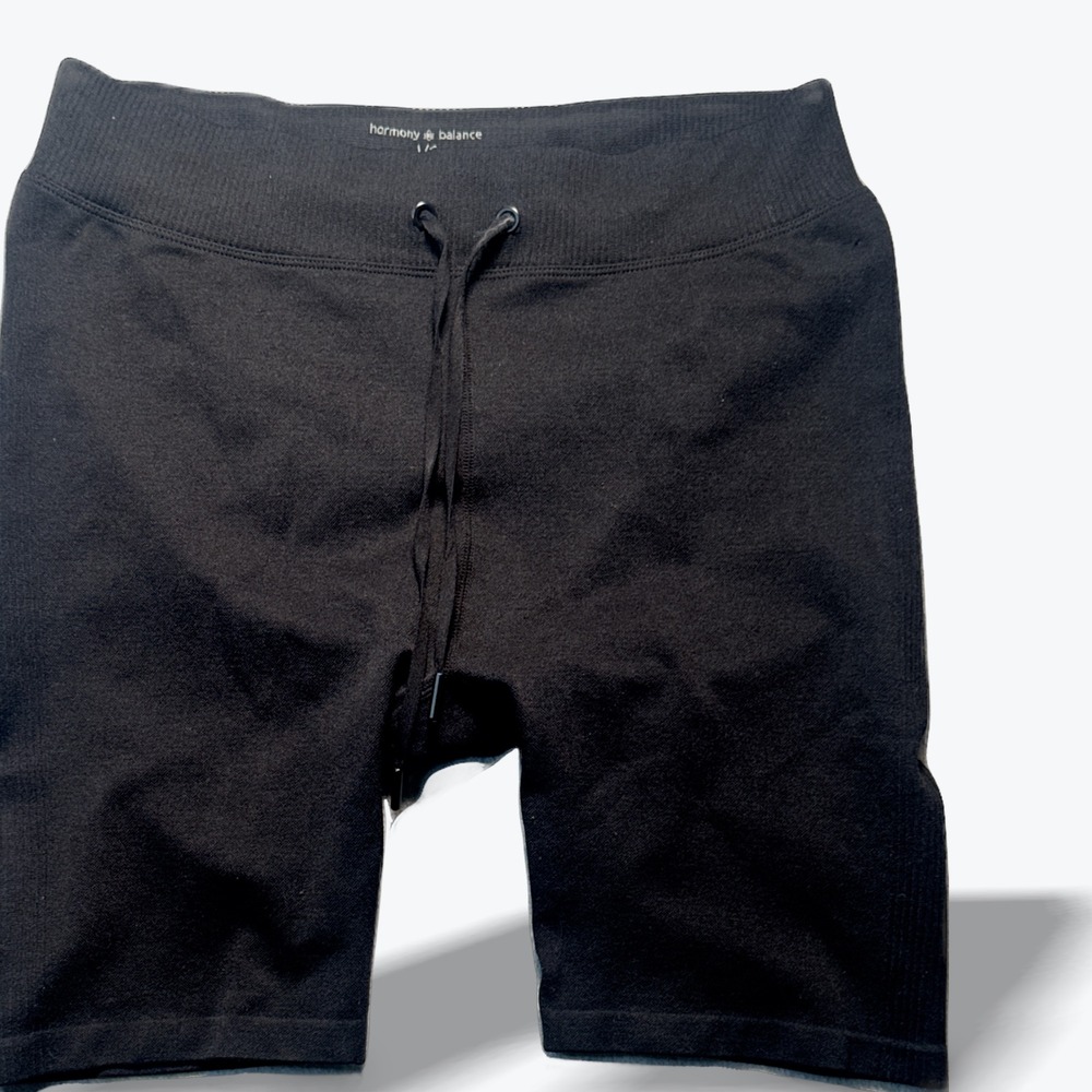 Harmony Balance Womens Black Seamless Biker Shorts High Waist Drawstring Large